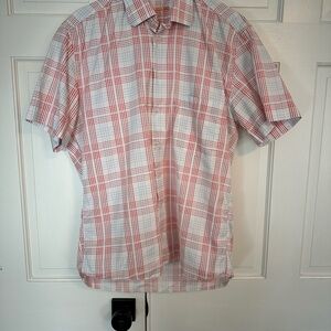 Men's Red and White Plaid Shirt